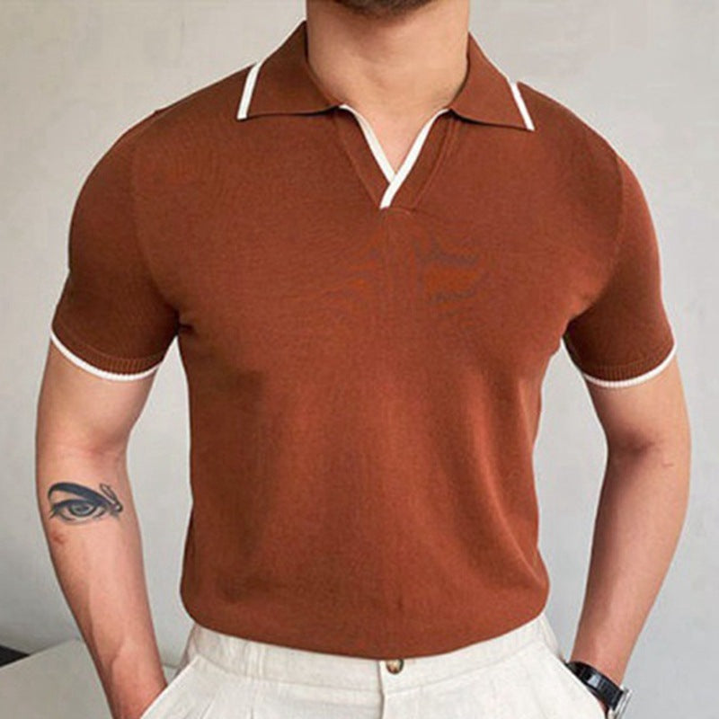 Men's Summer Red Knit Polo Shirt - Business Casual Fit