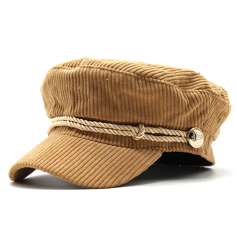 Solid Color Corduroy Octagonal Hat for Men and Women