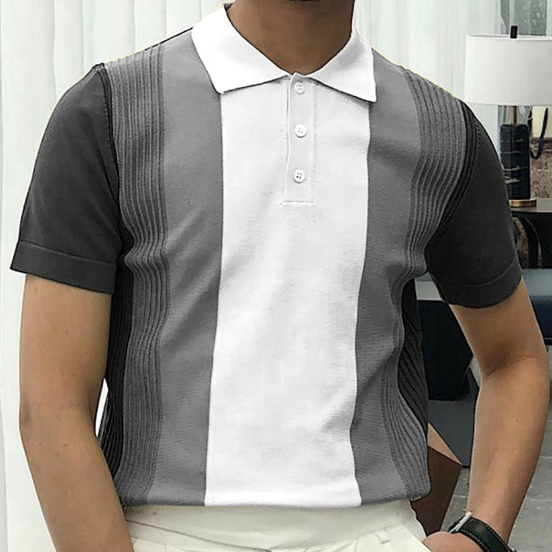 Men's Summer Green Striped Knit Polo Shirt SY0090