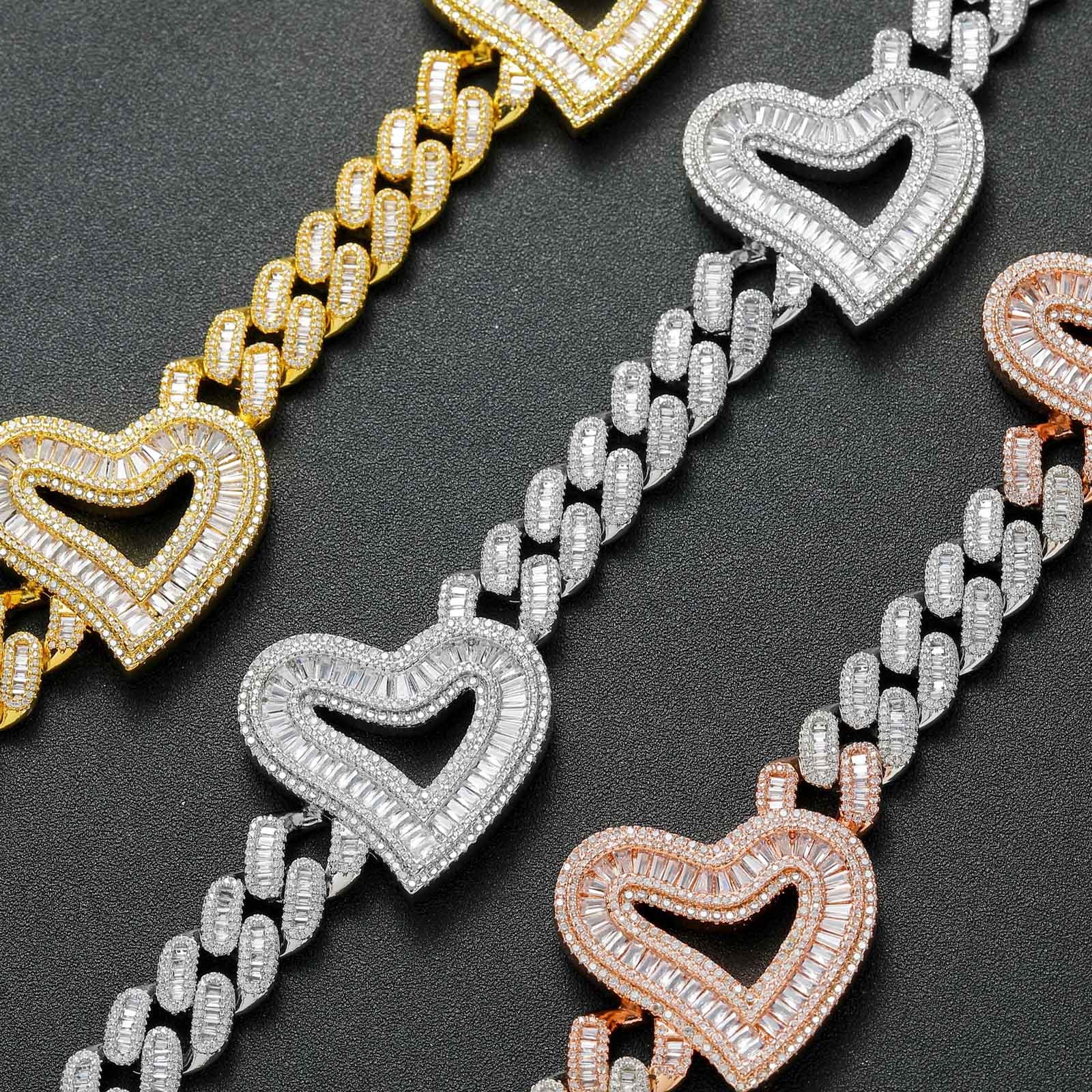 Hip Hop Heart Cuban Link Necklace with Zirconia