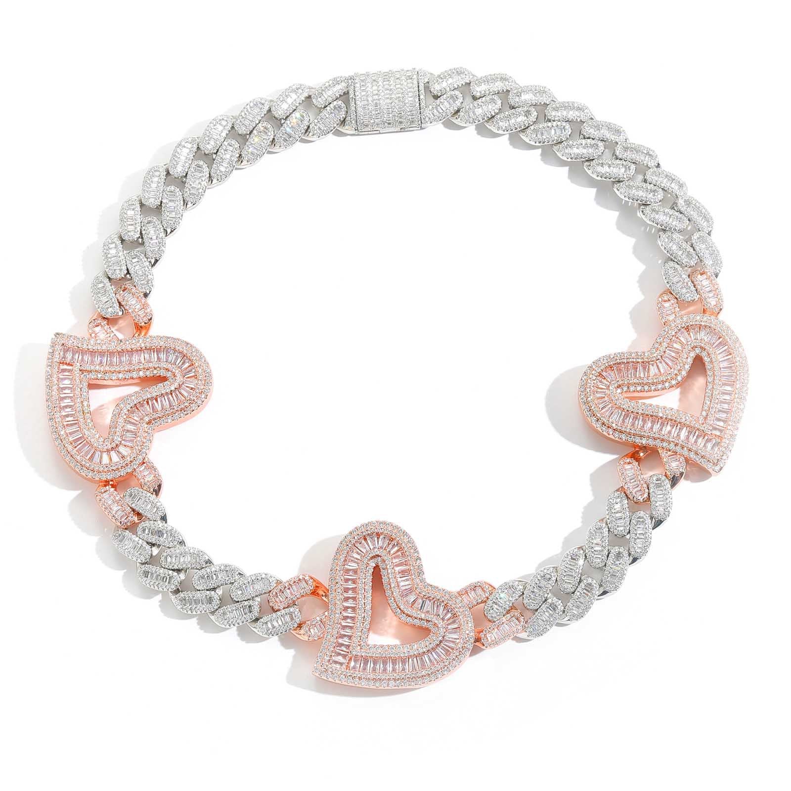 Hip Hop Heart Cuban Link Necklace with Zirconia
