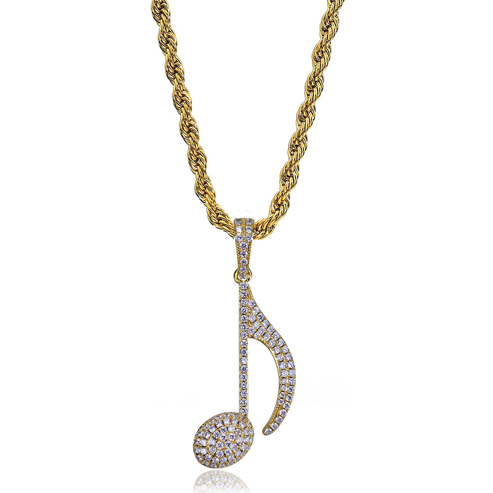 Hip Hop Note Pendant Necklace with Zircon Stones