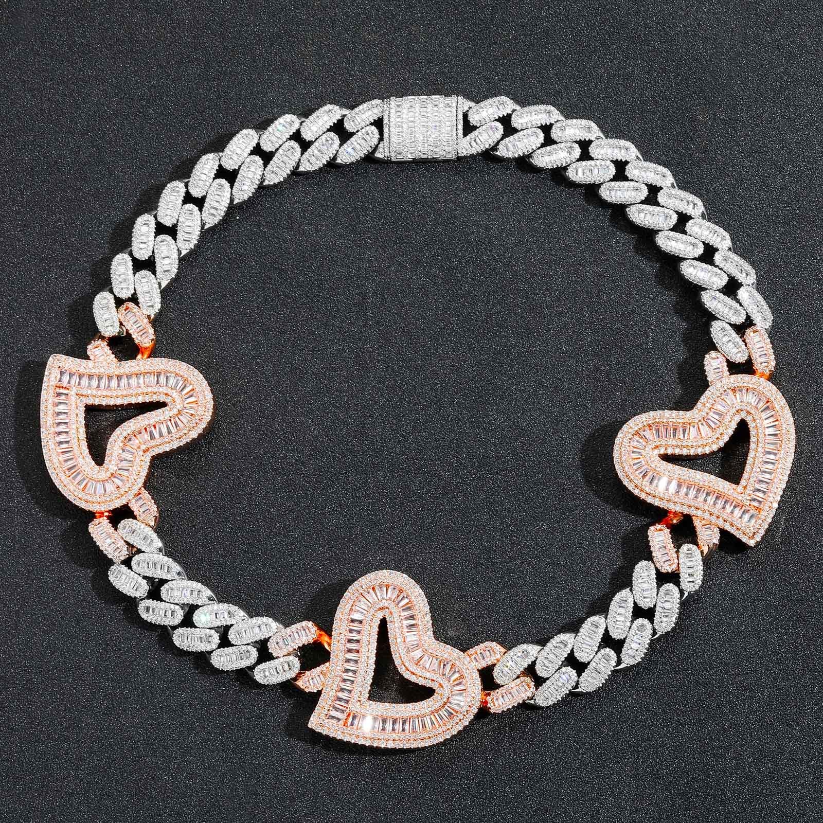 Hip Hop Heart Cuban Link Necklace with Zirconia