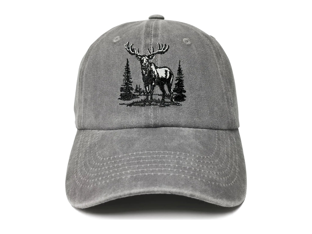 ZKFE Moose Hat for Adults Golf Baseball Cap Men  Washed Gray Embroidered Denim Dad Hat Adjustable Cotton Snapback Hat