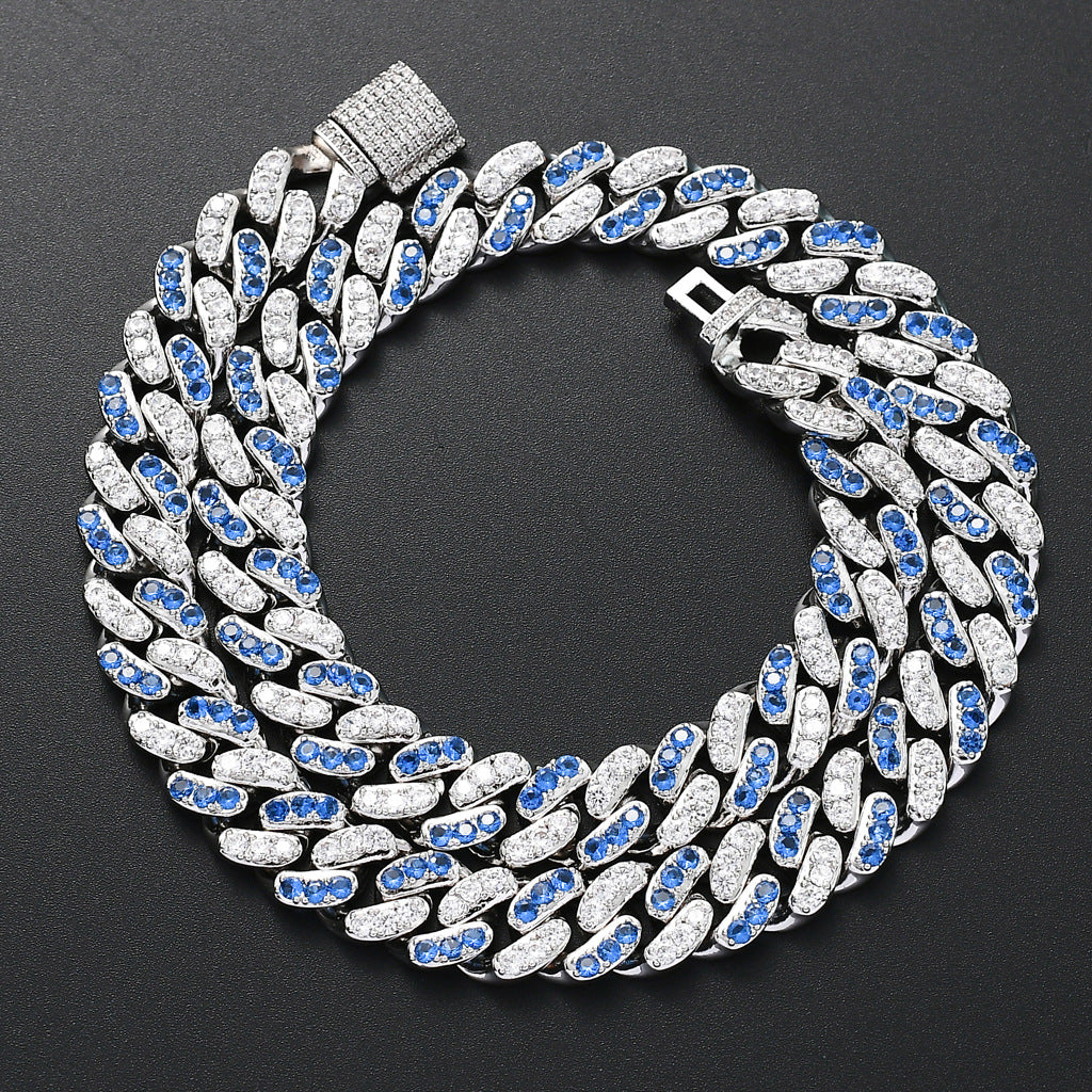 Hip Hop Cuban Chain with Aquamarine Zircon Stones