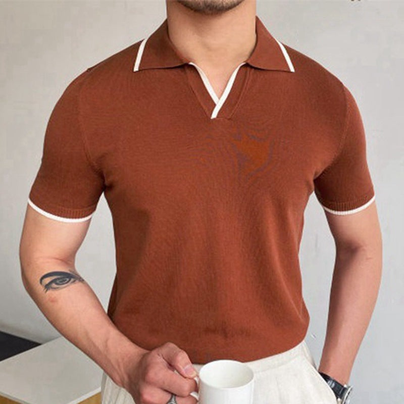 Men's Summer Red Knit Polo Shirt - Business Casual Fit