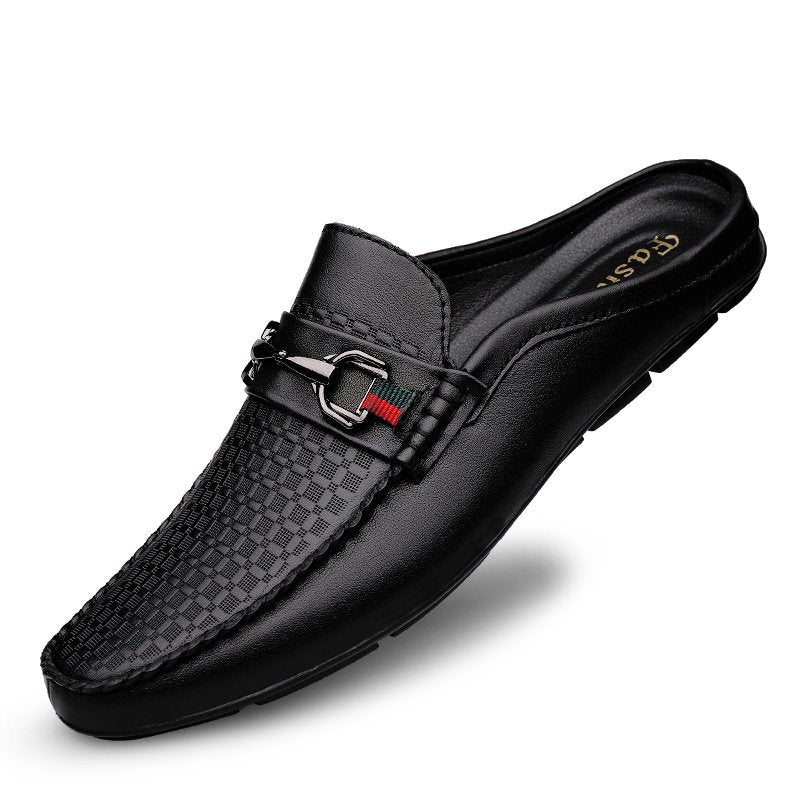 Men's Casual Leather Slip-on Half-slippers