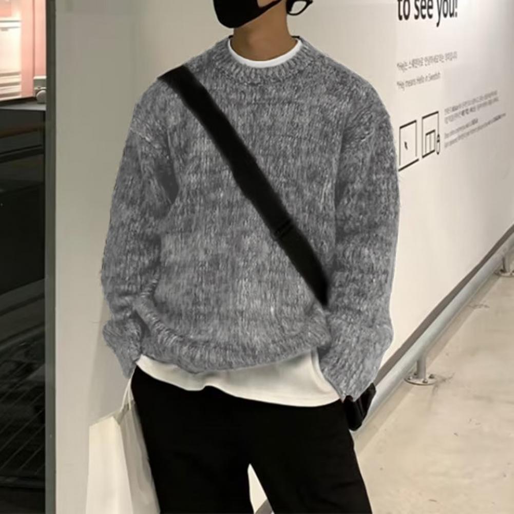 Thick Knitted Retro Round Neck Pullover Sweater for Men