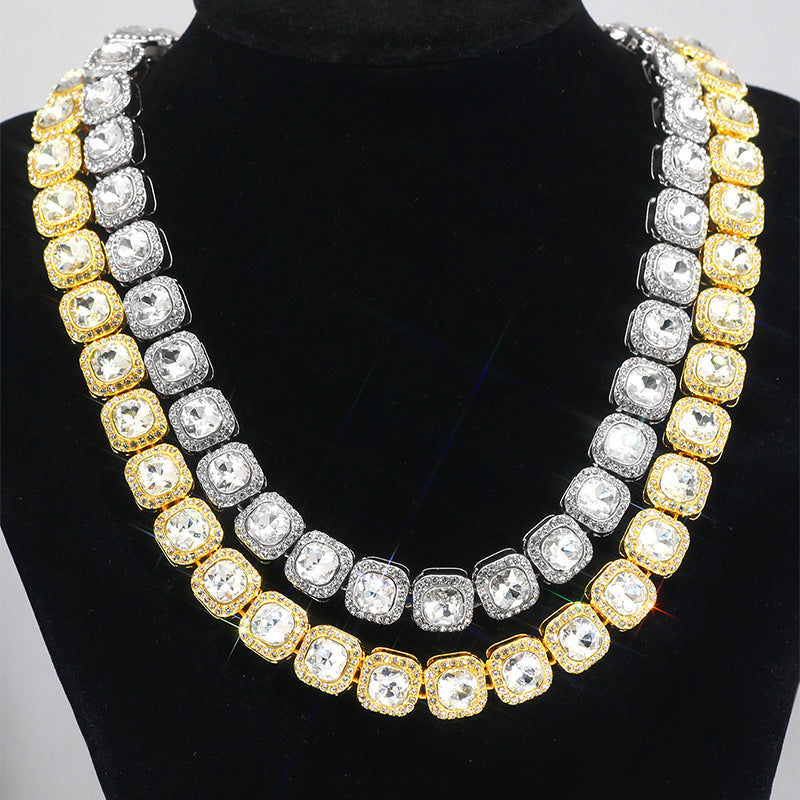Men's Square Glass Cuban Link Necklace with Zirconium