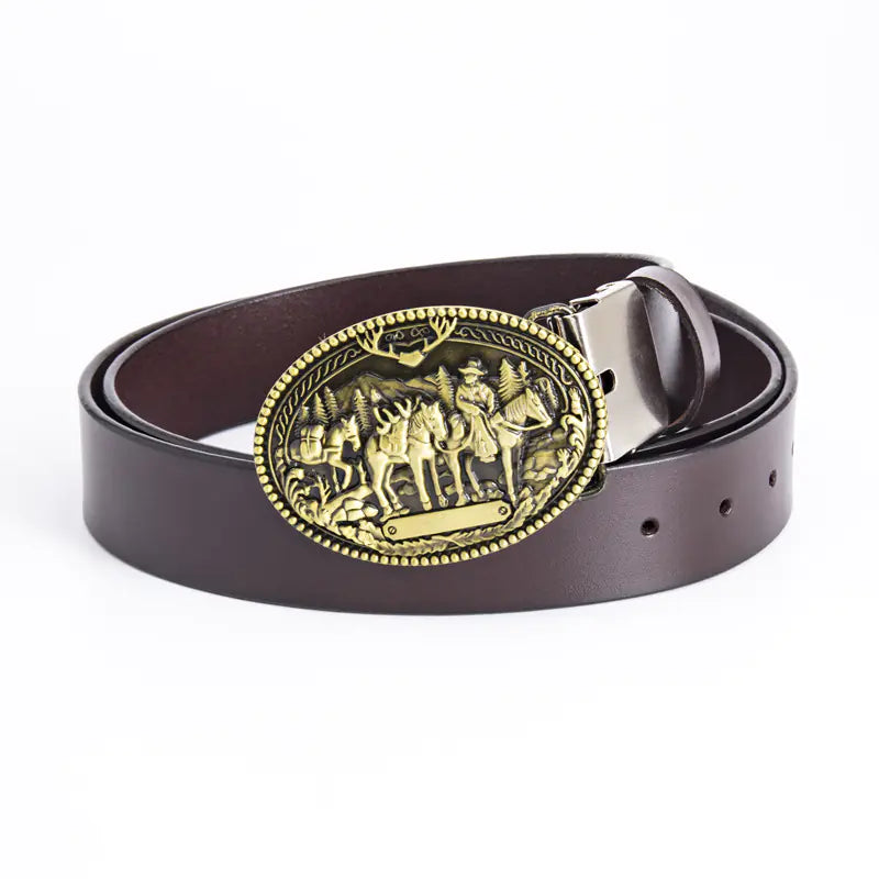 Retro Punk Leather Belt for Men - Western Style Gift