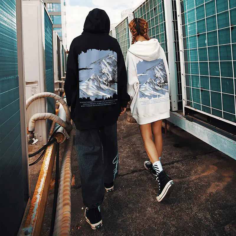 Autumn Snow Mountain Graphic Oversized Hoodie for Men