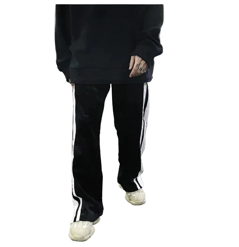 Vintage Color-Block Velvet Wide-Leg Pants for Men