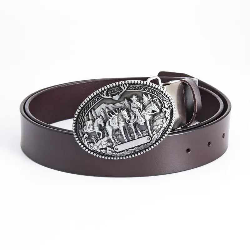 Retro Punk Leather Belt for Men - Western Style Gift