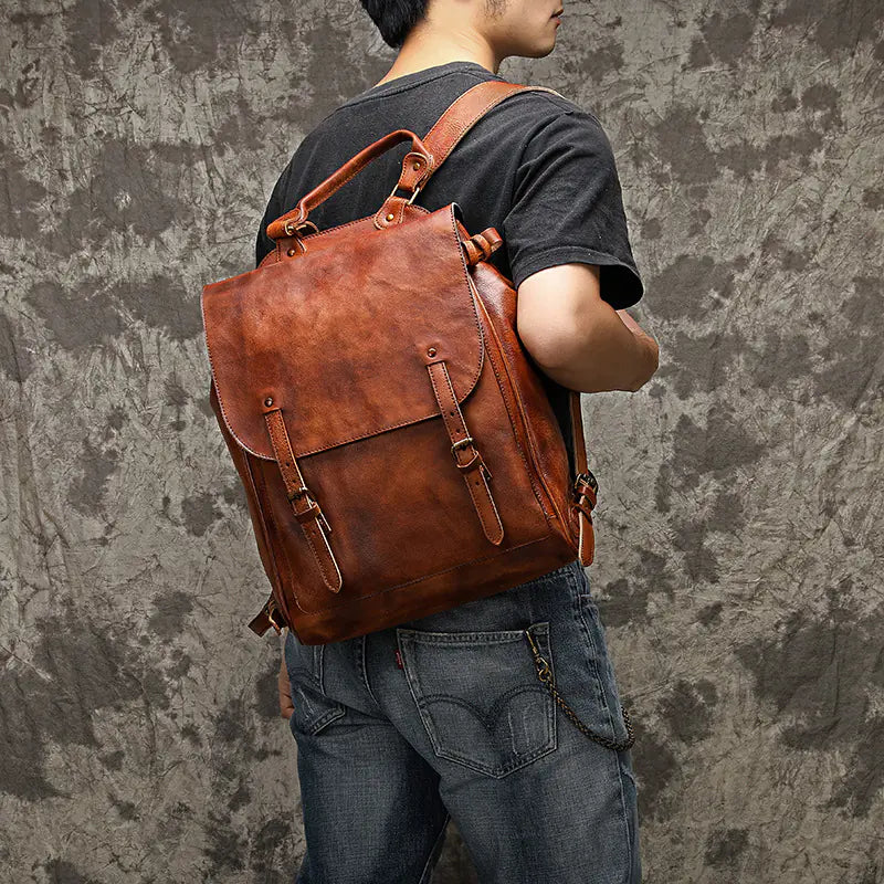 Stylish Leather Casual Business Backpack for Men