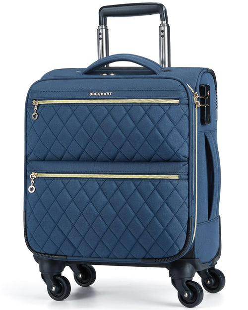 BAGSMART Underseater Carry On Luggage Airline Approved with Spinner Wheels 16 Inch Luggage with TSA Lock Overnight Rolling Softside Suitcases