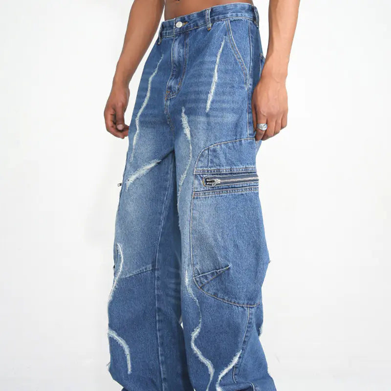 Loose Straight Zipper Hip Hop Cargo Pants for Men