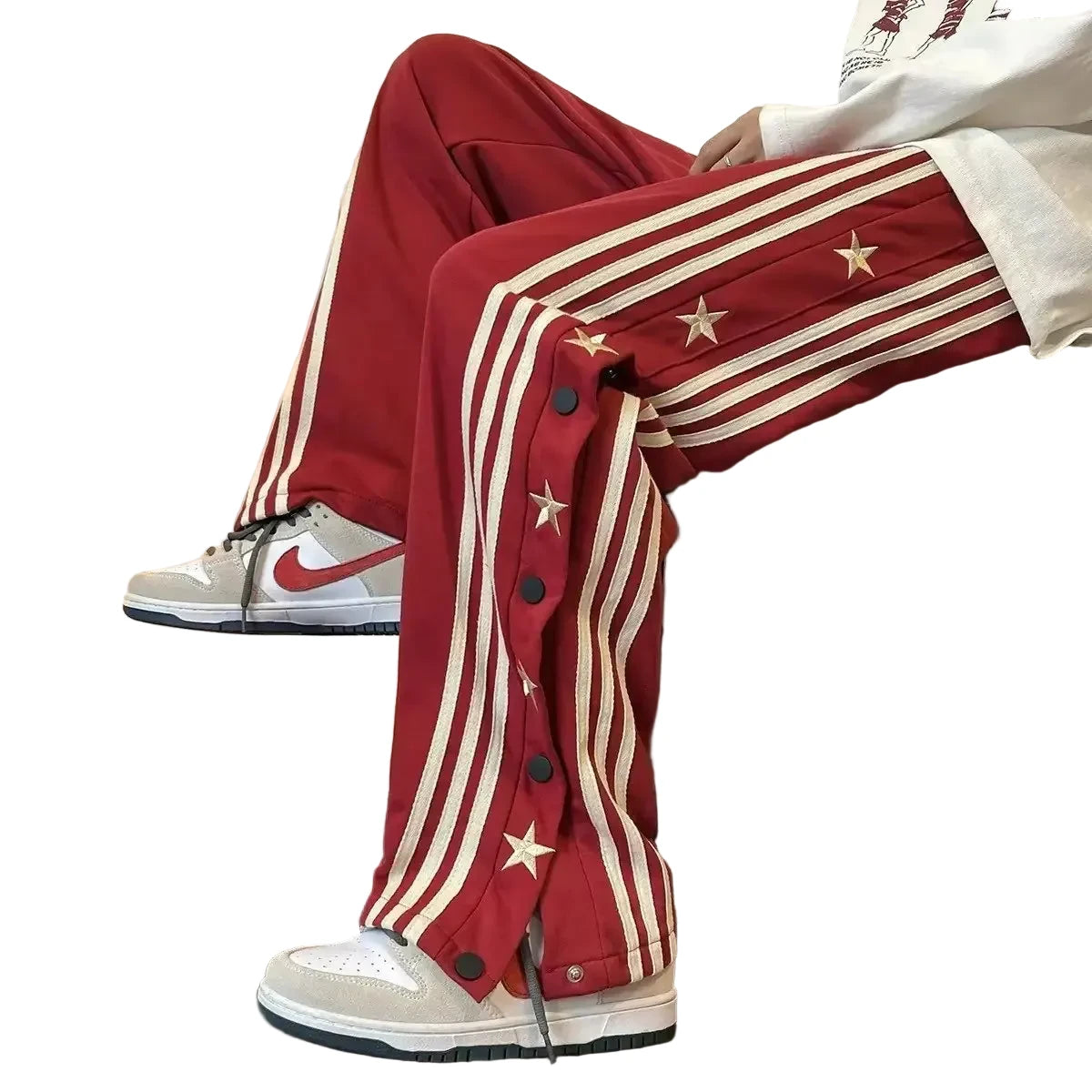 Red Button Casual Loose Fit Striped Pants for Men