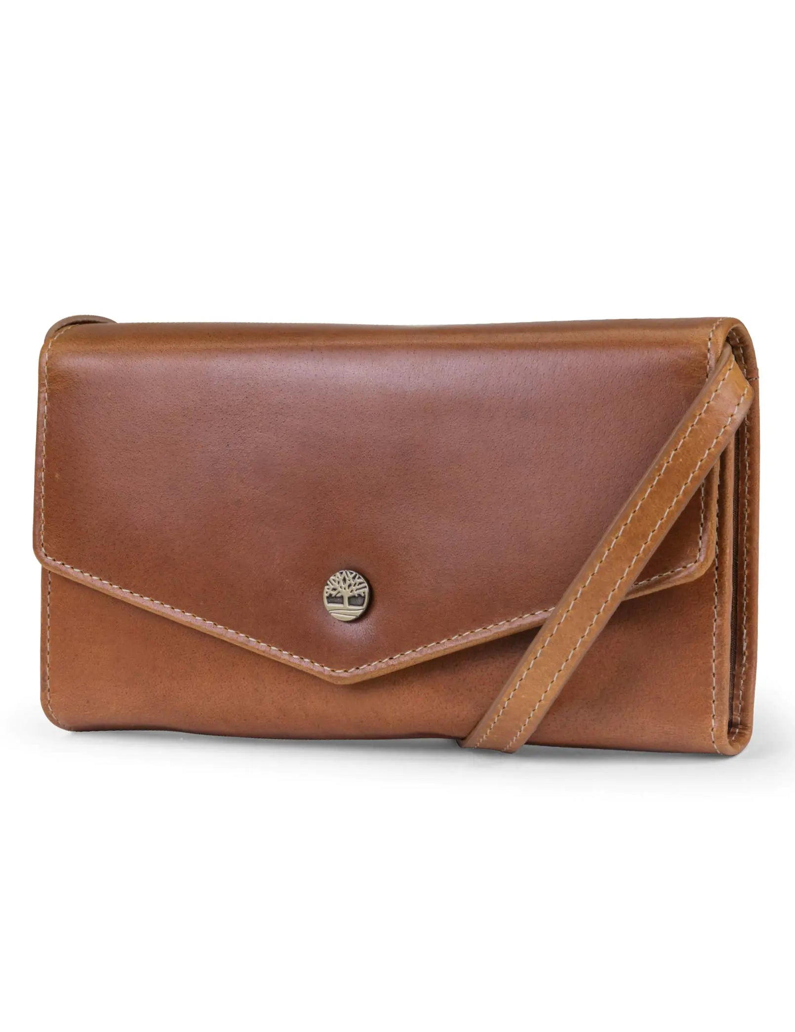 Timberland RFID Leather Wallet Phone Bag with Detachable Crossbody Strap Cognac (Buff Apache)