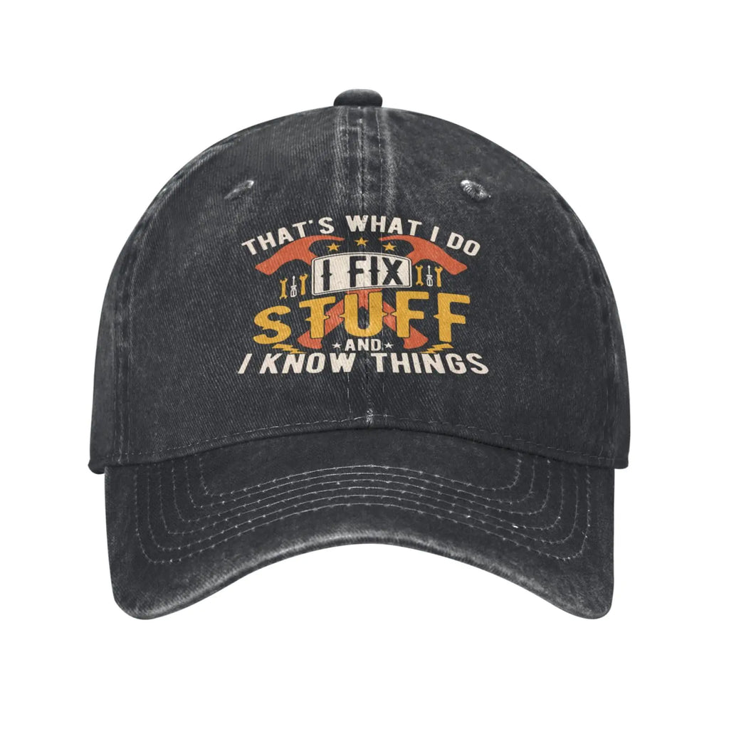 Gwokloeng Funny Hats for Men Gifts for Men Dad Him I Fix Stuff Hat Men Women Unisex Baseball Caps Graphic Cap Black