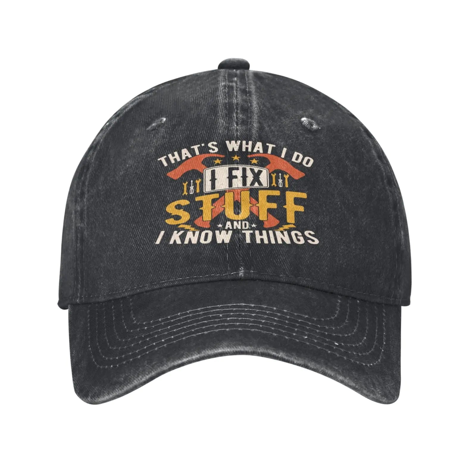 Gwokloeng Funny Hats for Men Gifts for Men Dad Him I Fix Stuff Hat Men Women Unisex Baseball Caps Graphic Cap Black