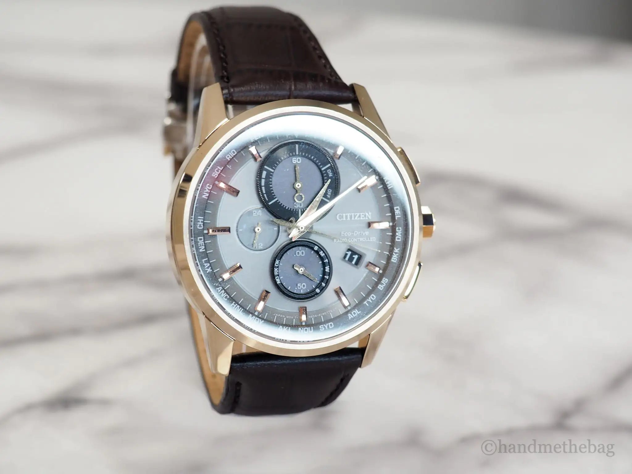 Citizen (AT8113-04H) World Chronograph A-T Brown Crocodile Print Strap Watch