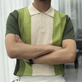 Men's Summer Green Striped Knit Polo Shirt SY0090