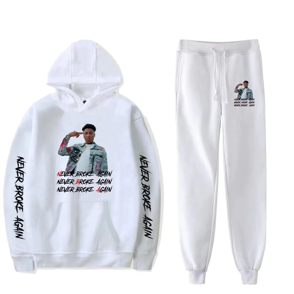 AONUOWE Unisex Never Broke Again Hoodie Sweatshirt Pullover Casual Hoodie Sweat Set Two Piece couples