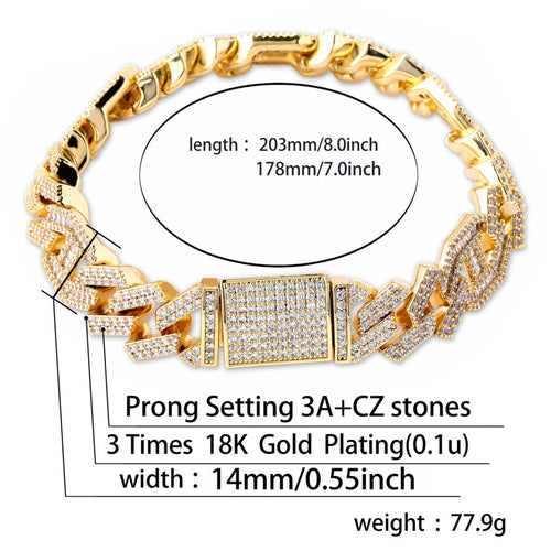 14mm Full Zircon Hip Hop Cuban Chain for Men