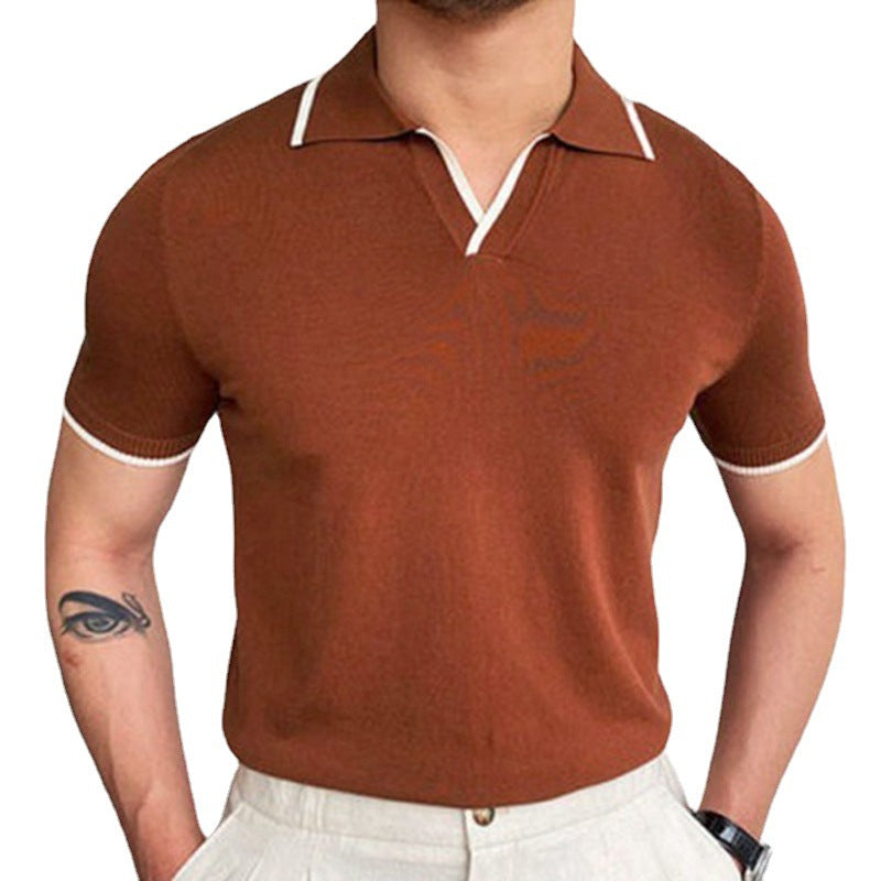 Men's Summer Red Knit Polo Shirt - Business Casual Fit