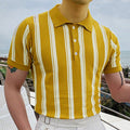 Men's Slim Fit Striped Knit Polo Shirt, Short Sleeve