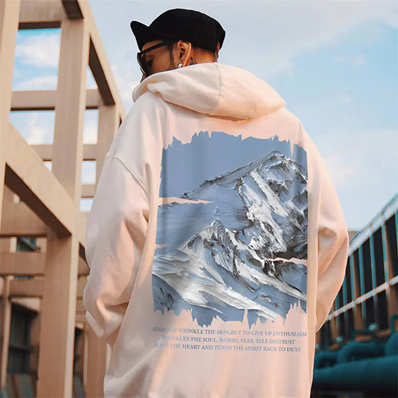 Autumn Snow Mountain Graphic Oversized Hoodie for Men