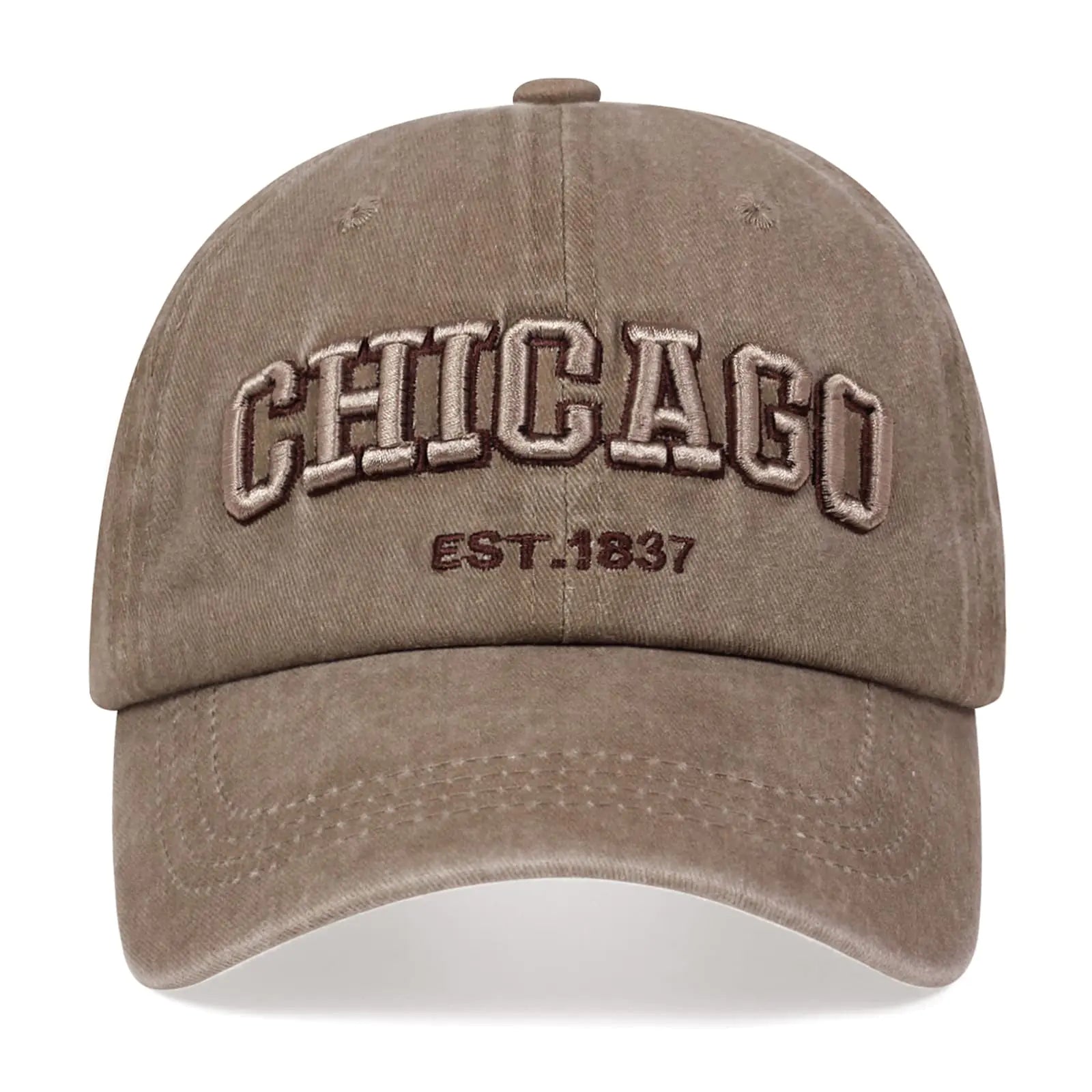Chicago Hat for Men Women 3D Embroidery Vintage City Dad Hats Baseball Cap Beige