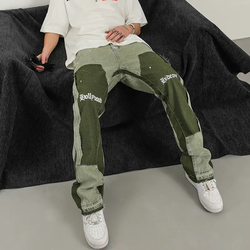 High Street Heavy Wash Flared Pants for Men