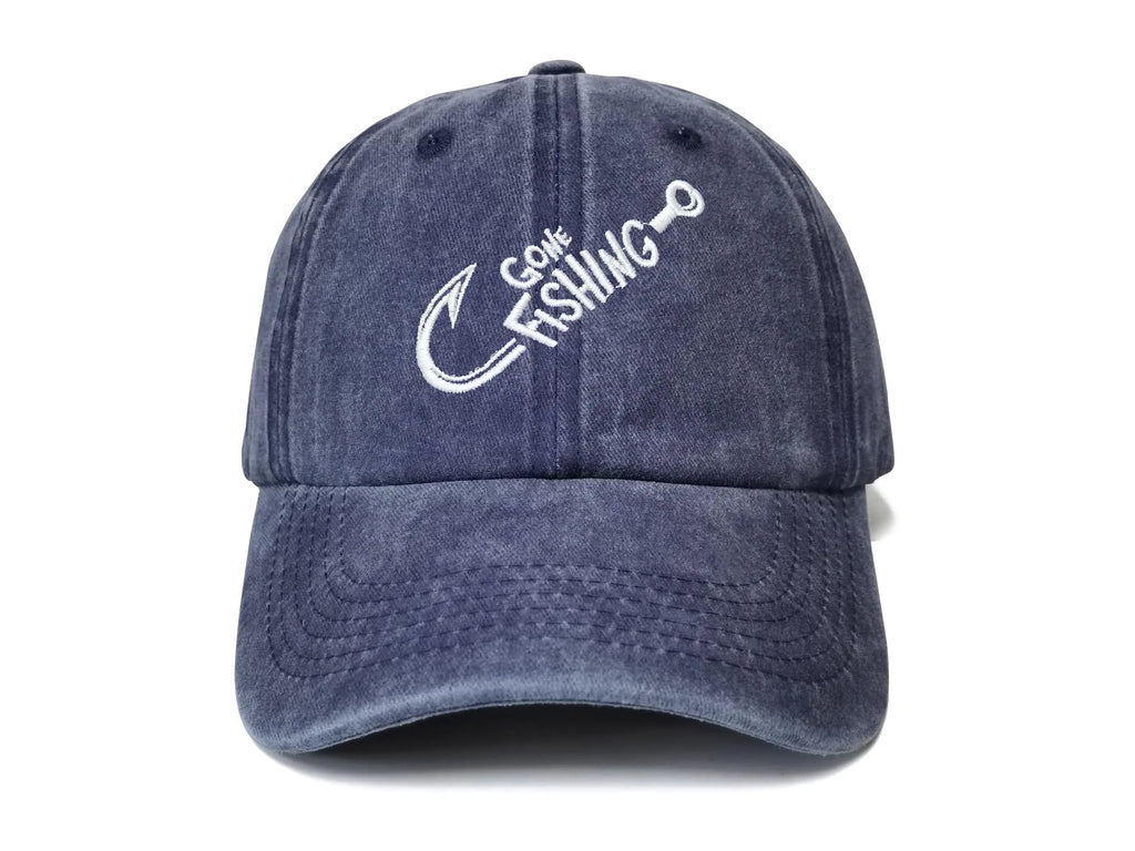 Shenbors Gone Fishing Hat for Men Women Gifts for Grandpa Uncle Daddy Navy Blue Bass Fish Lover Baseball Cap Hook Snapback Hat