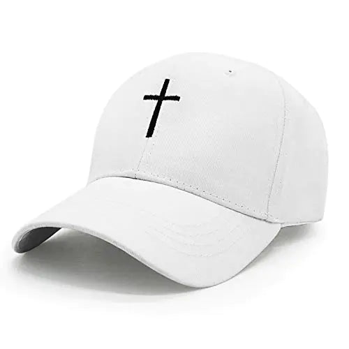 Cross Embroidery Baseball CapAdjustable Structured Dad Hat for Men Women Sun Hat (White-1)