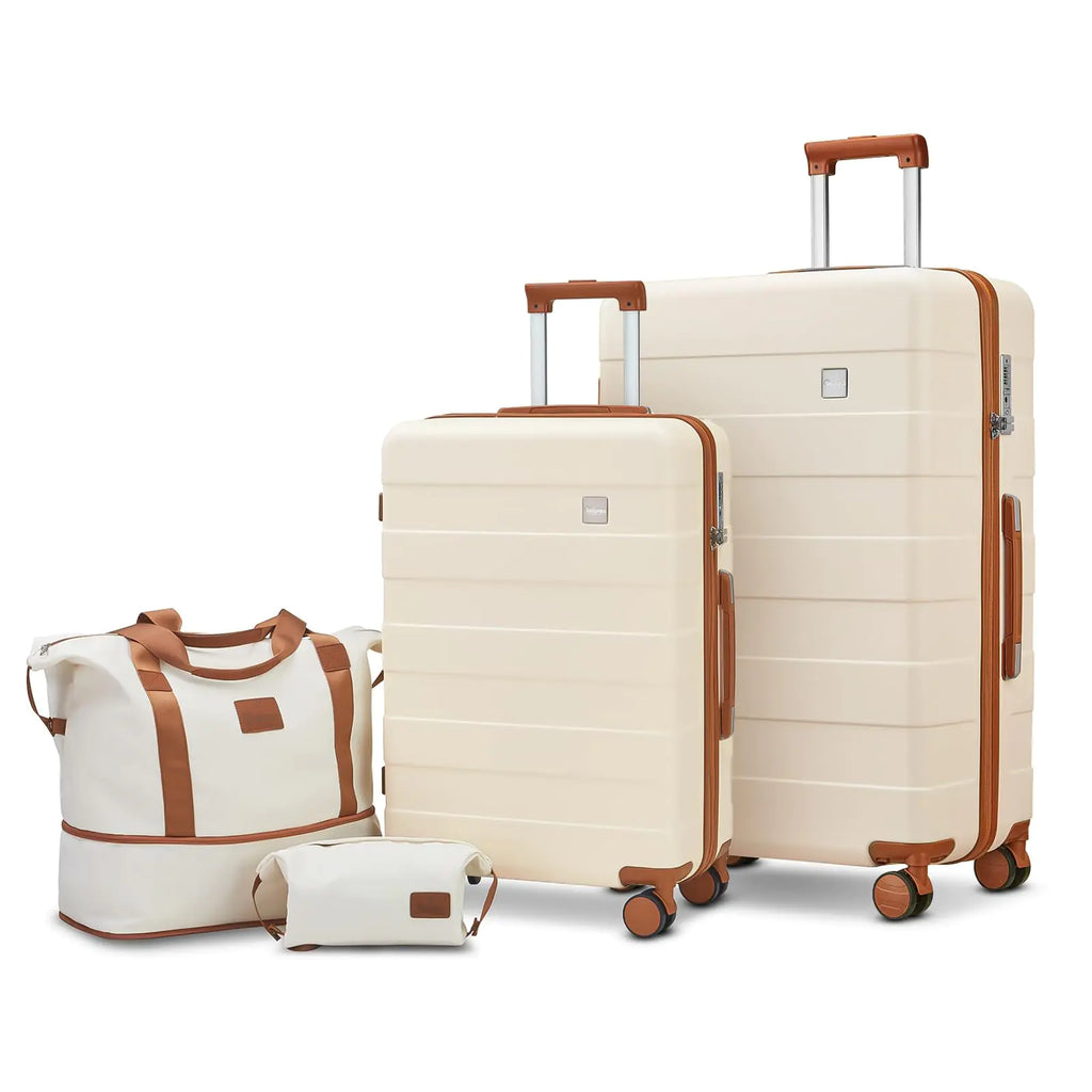 imiomo Luggage Sets 2 Piece Check and LargeHardside Suitcase with Spinner Wheels Lightweight Rolling Travel Luggage with TSA Lock (Beige 4PCS)