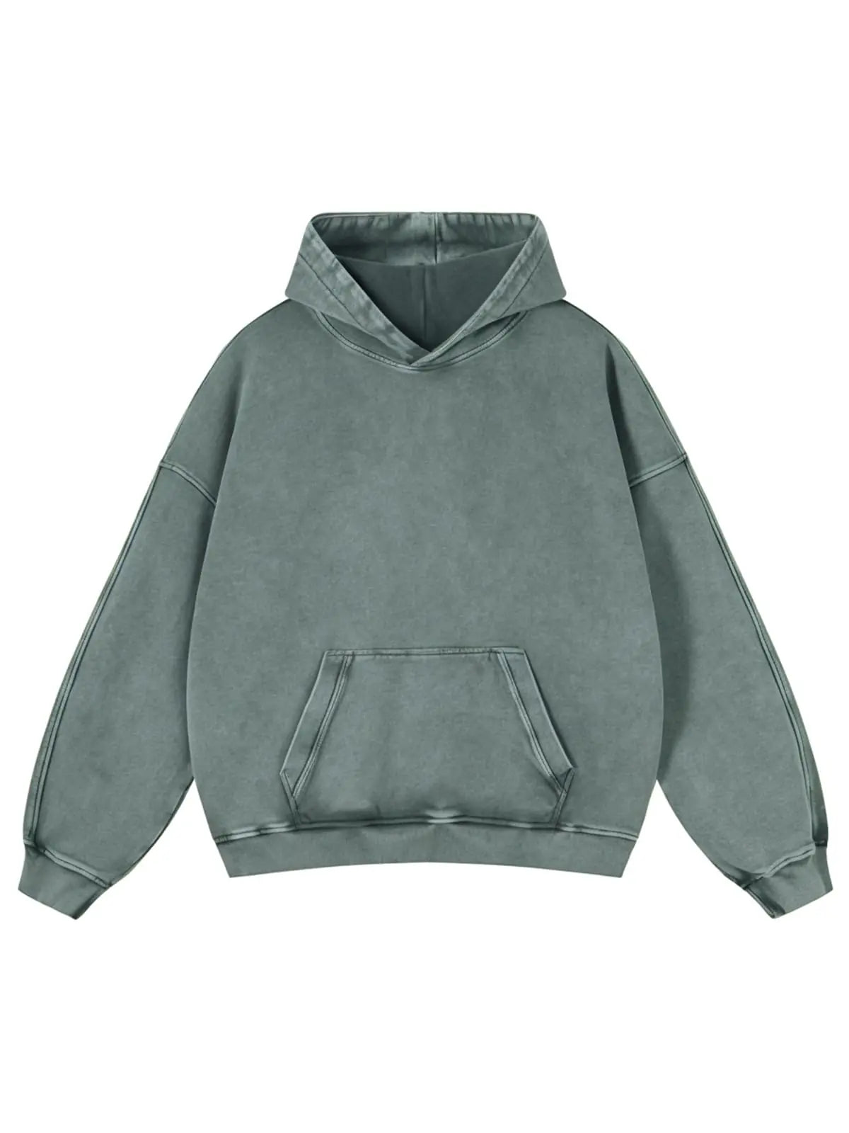Adenorah oversized Y2K acid-wash heavyweight cotton pullover hoodie in green (Large).