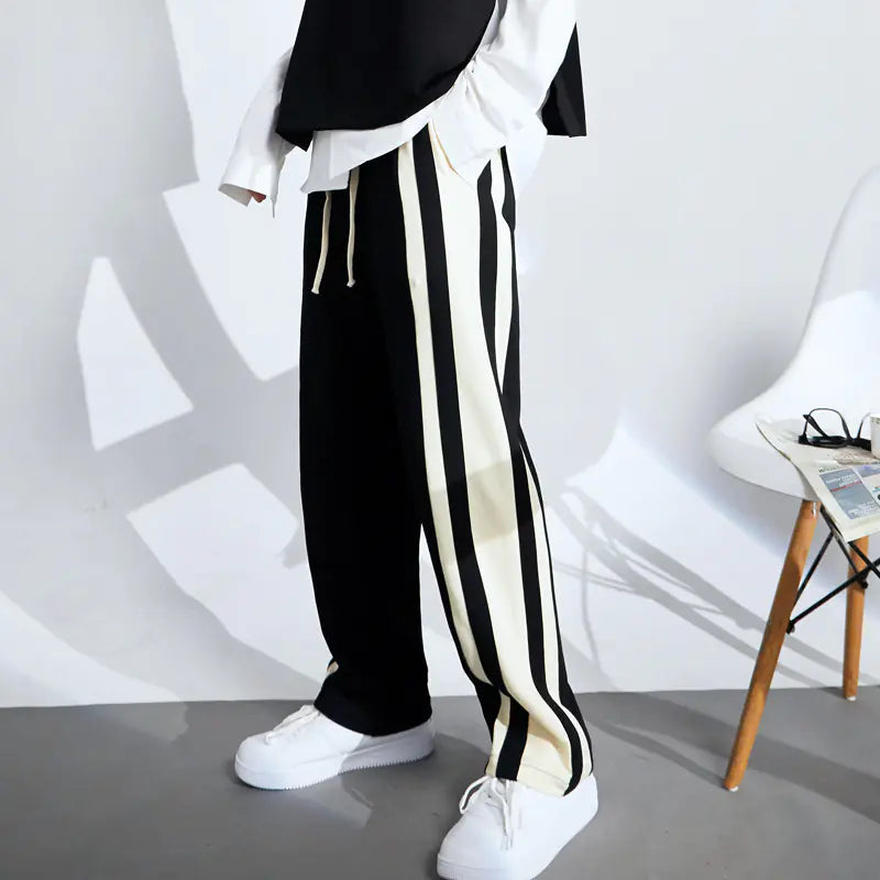 Striped Cotton Loose Fit Wide-Leg Sports Pants for Men