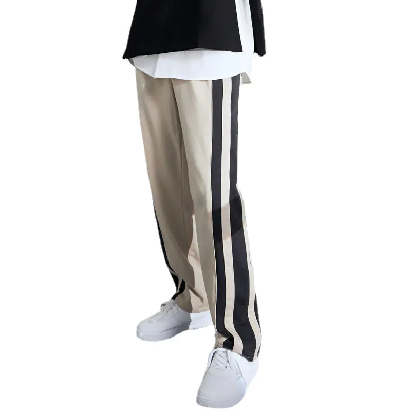 Striped Cotton Loose Fit Wide-Leg Sports Pants for Men