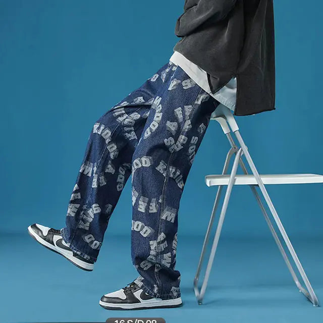Unisex Loose Fit Denim Hip Hop Pants for Men