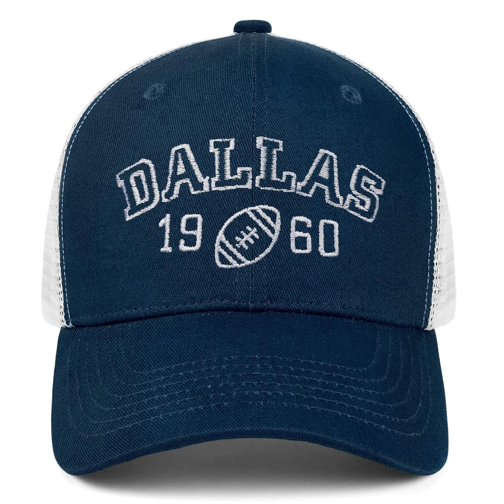 Jcrevfu Dallas Hat City Embroidered Trucker Hat for Men Women Mesh Baseball Cap Navy-Blue